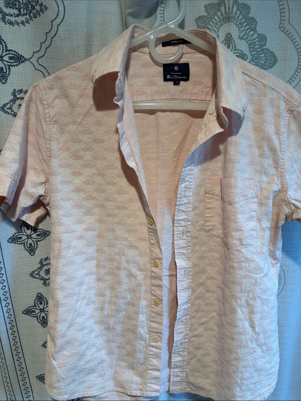 Ben Sherman Light Pink Short Sleeve Textured Button-Down Shirt